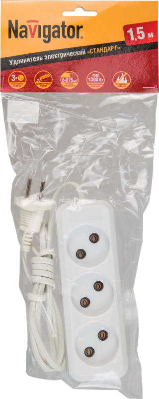 удлинитель 3х1.5м без заземл. 6а ip20 71 448 npe-s1-03-150-x-2х0.75 шввп 2х0.75 navigator 71448 от BTSprom.by