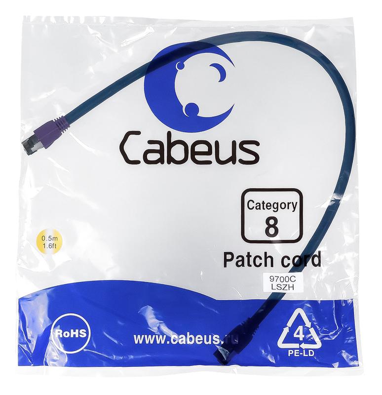 патч-корд s/ftp кат.8 pc-sstp-rj45-cat.8-0.5m-lszh 2xrj45/8p8c экранир. lszh (40g 2000 mhz) 0.5м син. cabeus 9700c от BTSprom.by