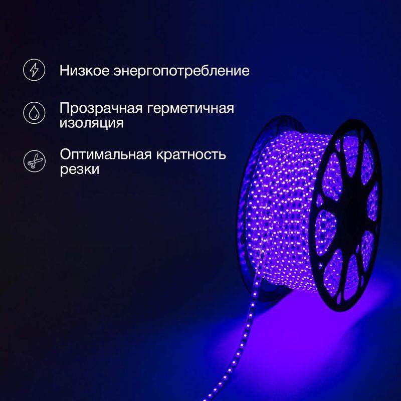  Лента светодиодная SMD3528 10х7мм 60LED/м 4.8Вт/м 220В IP67 син. (уп.100м) NEON-NIGHT 142-603 фото в каталоге от BTSprom.by