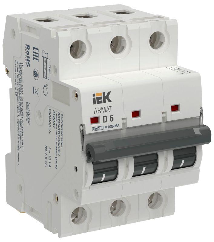 выключатель автоматический модульный 3п d 6а m10n-ma без тепл. расцеп. armat iek ar-m10n-ma-3-d006 от BTSprom.by