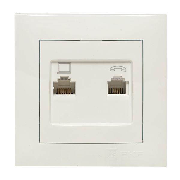 розетка компьютерная + телефонная 2-м сп валенсия rj45 + rj11 бел. proxima ekf ewk02-035-30 от BTSprom.by