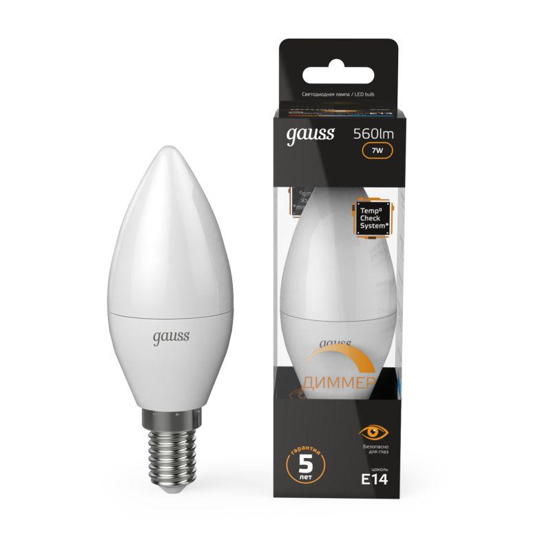 лампа светодиодная black 7вт свеча 3000к тепл. бел. e14 560лм диммир. gauss 103101107-d от BTSprom.by