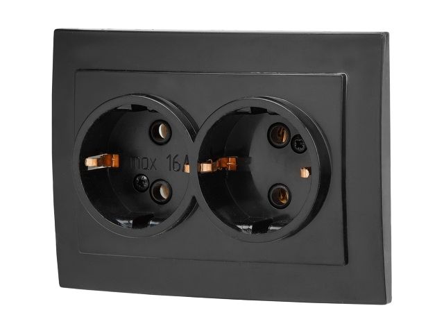 розетка 2-ая (скрытая, с/з) черная, стандарт, юпитер (rs 16-238 ч) (юпитер) jp7423-03 от BTSprom.by