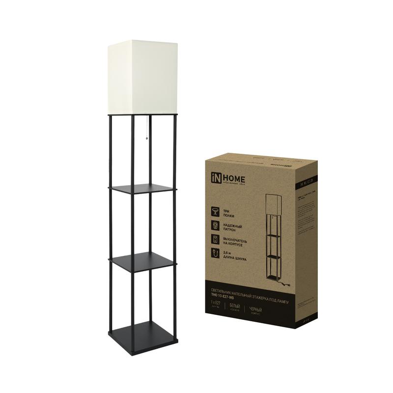 светильник тно 10usb-е27-wb usb-c этажерка напольн. розетка абажур бел./корпус черн. in home 4690612064499 от BTSprom.by