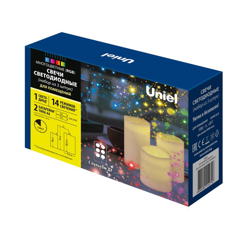 фигура uld-f052 rgb rc candle set3 "свеча" на батарейках 2аа (не в/к) 1 led rgb свет gульт ду (в/к) (уп.3шт) uniel ul-00007259 от BTSprom.by