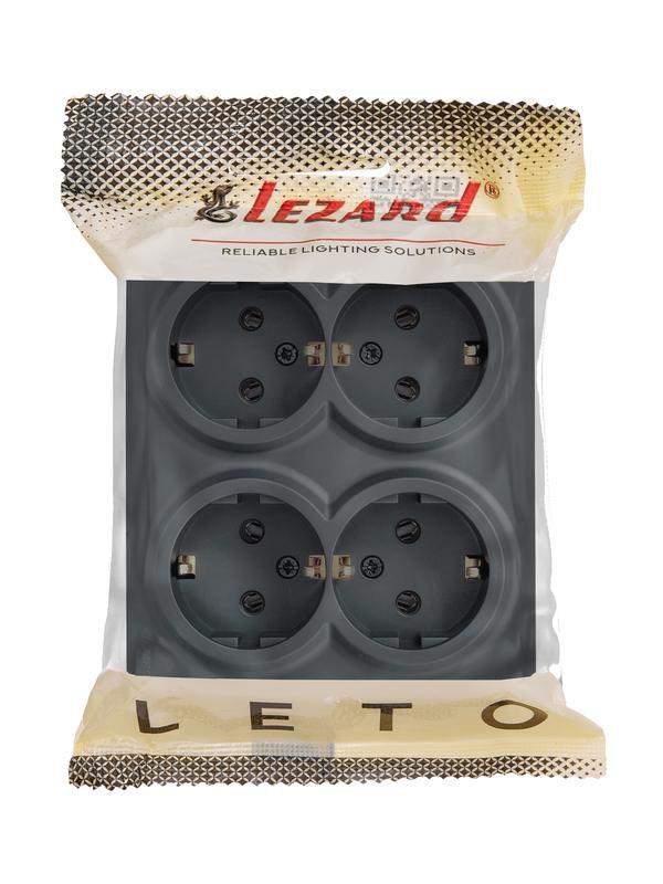  Розетка 4-м ОП LETO с заземл. закрытый корпус ПБТ графит LEZARD 752-3400-127BDP фото в каталоге от BTSprom.by