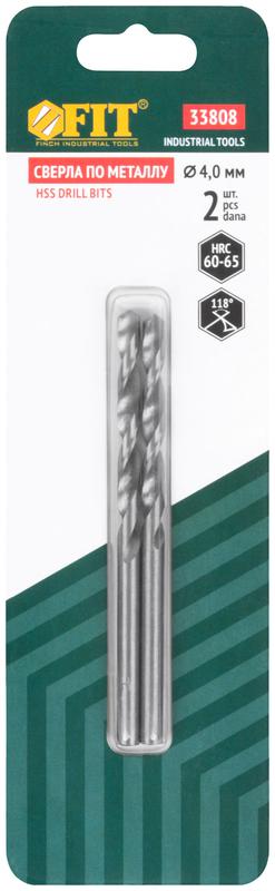  Сверло по металлу HSS полированные в блистере 4.0мм (уп.2шт) FIT 33808 фото в каталоге от BTSprom.by