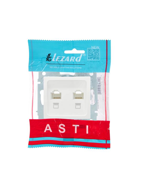  Розетка компьютерная 2-м СП ASTI IP20 RJ45 механизм бел. LEZARD 7081-0288-141 фото в каталоге от BTSprom.by
