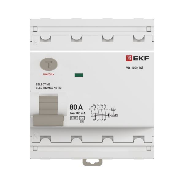  Выключатель дифференциального тока 4п 80А 100мА тип AC 6кА ВД-100N (S) электромех. PROxima EKF E1046MS80100 фото в каталоге от BTSprom.by