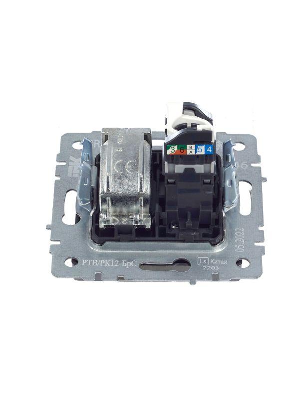  Розетка компьютерная + телевизионная 2-м Brite РТВ/РК12-БрС RJ45 кат.5E + TV механизм сталь IEK BR-AK20-1-K46 фото в каталоге от BTSprom.by
