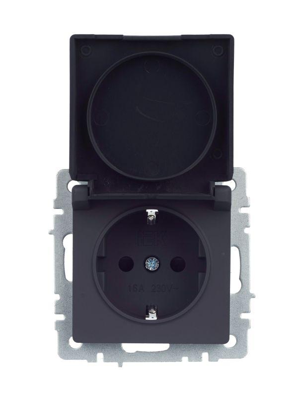 Розетка BRITE РСбш10-3-44-БрГ 16А IP44 с заземл. защ. шторки с крышкой механизм графит IEK BR-R16-16-44-K53 фото в каталоге от BTSprom.by