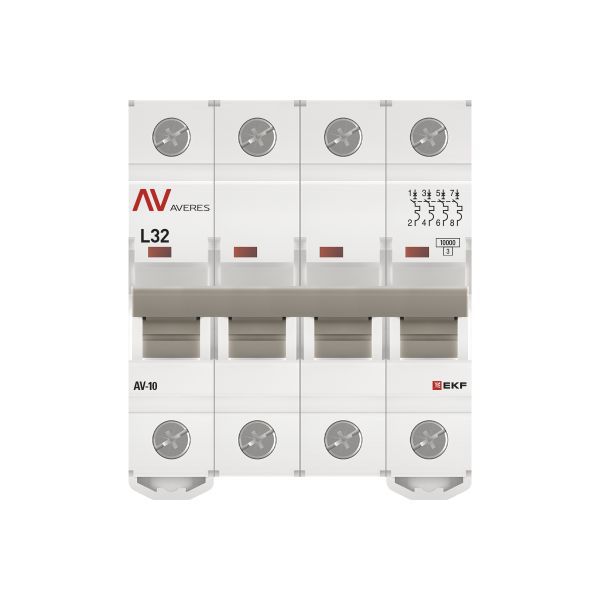  Выключатель автоматический модульный 4п L 32А 10кА AV-10 AVERES EKF mcb10-4-32L-av фото в каталоге от BTSprom.by