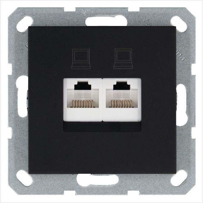 розетка компьютерная 2-м rj45 ip20 кат. 5e механизм черн. матов. soft touch jasmart g6106pb от BTSprom.by