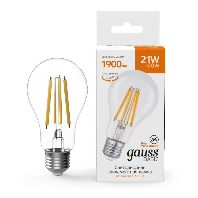 лампа светодиодная филаментная basic filament а70 21вт 2700к е27 1900лм gauss 40712112 от BTSprom.by