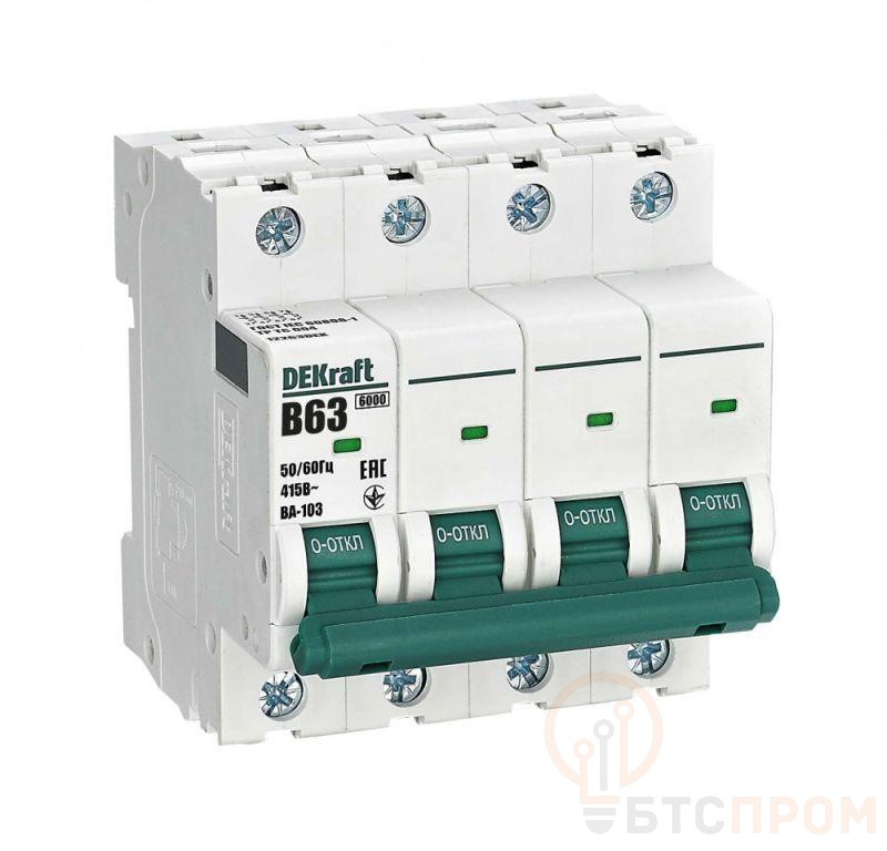 Выключатель автоматический модульный 4п B 63А 6кА ВА-103 DEKraft 12263DEK фото в каталоге от BTSprom.by  Выключатель автоматический модульный 4п B 63А 6кА ВА-103 DEKraft 12263DEK фото в каталоге от BTSprom.by