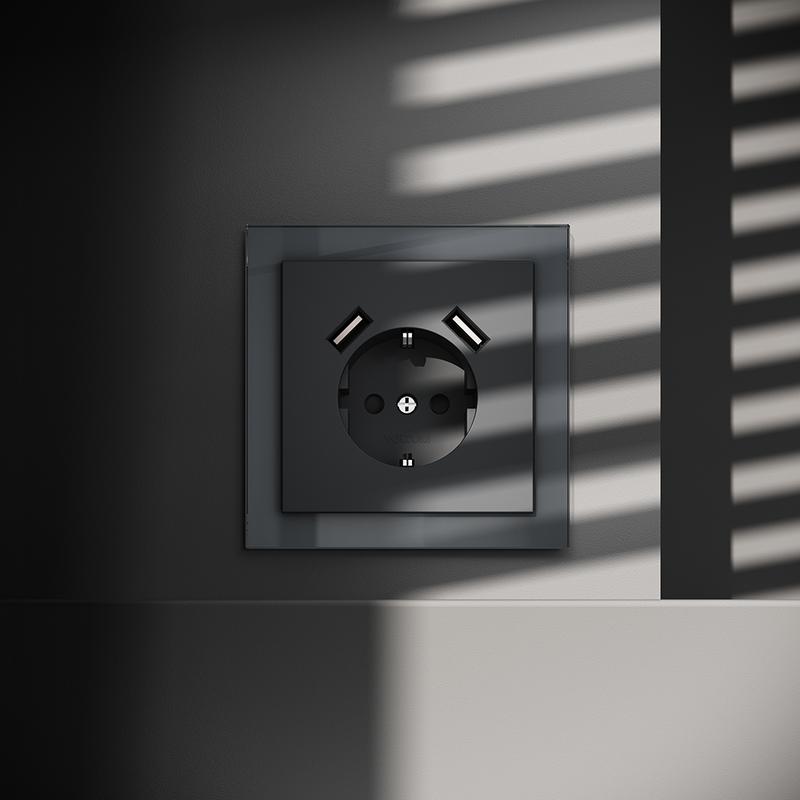  Розетка 1-м СП S70 16А с USB A+A с заземл. защ. шторки механизм графит Voltum VLS040407 фото в каталоге от BTSprom.by