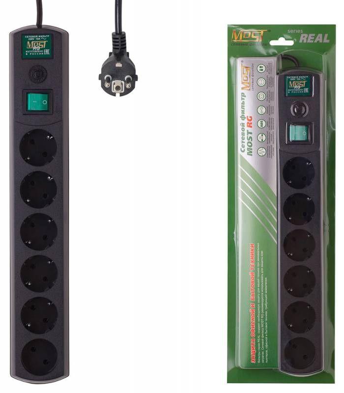 удлинитель с сетевым фильтром 6х2м rg черн. (коробка) most 587277 от BTSprom.by