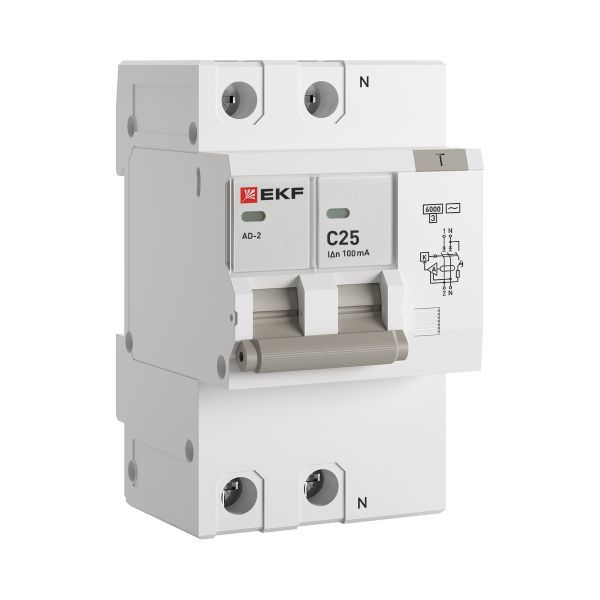  Выключатель автоматический дифференциального тока C 25А 100мА тип AC 6кА АД-2 (электрон.) защита 270В PROxima EKF DA2-6-25-100-pro фото в каталоге от BTSprom.by