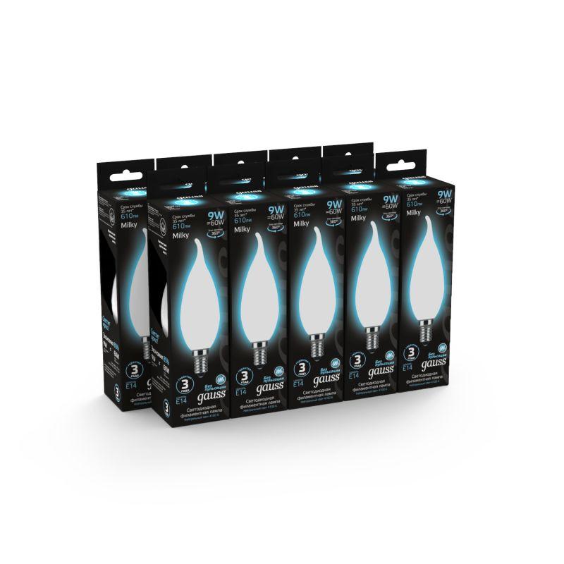 Лампа светодиодная филаментная Black Filament 9Вт свеча на ветру матовая 4100К нейтр. бел. E14 610лм GAUSS 104201209 фото в каталоге от BTSprom.by