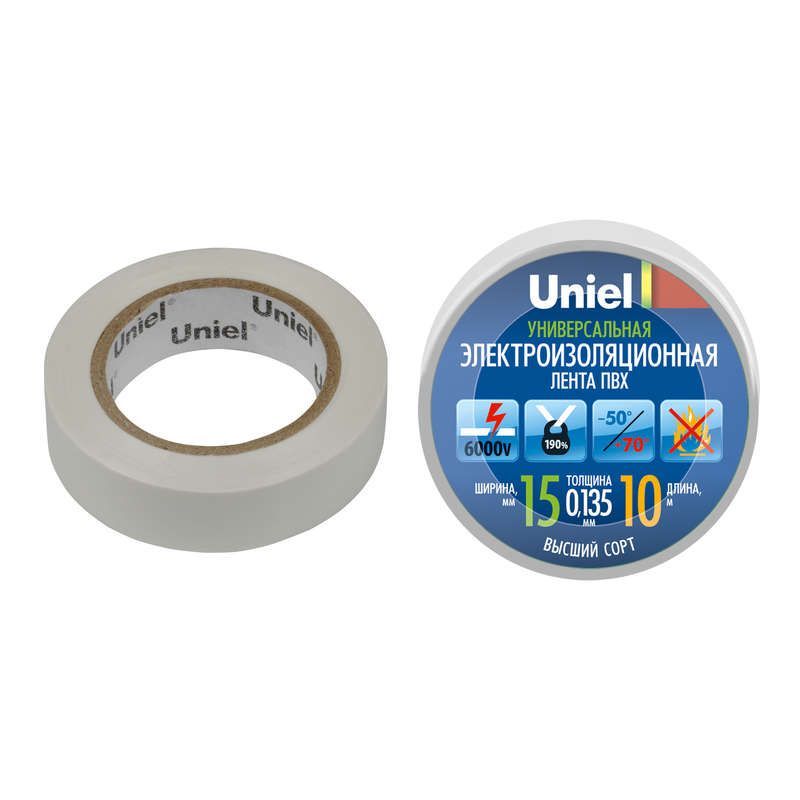 лента изоляционная 0.135х15мм 10м uit-135p 10/15/01 wht бел. uniel 04514 от BTSprom.by
