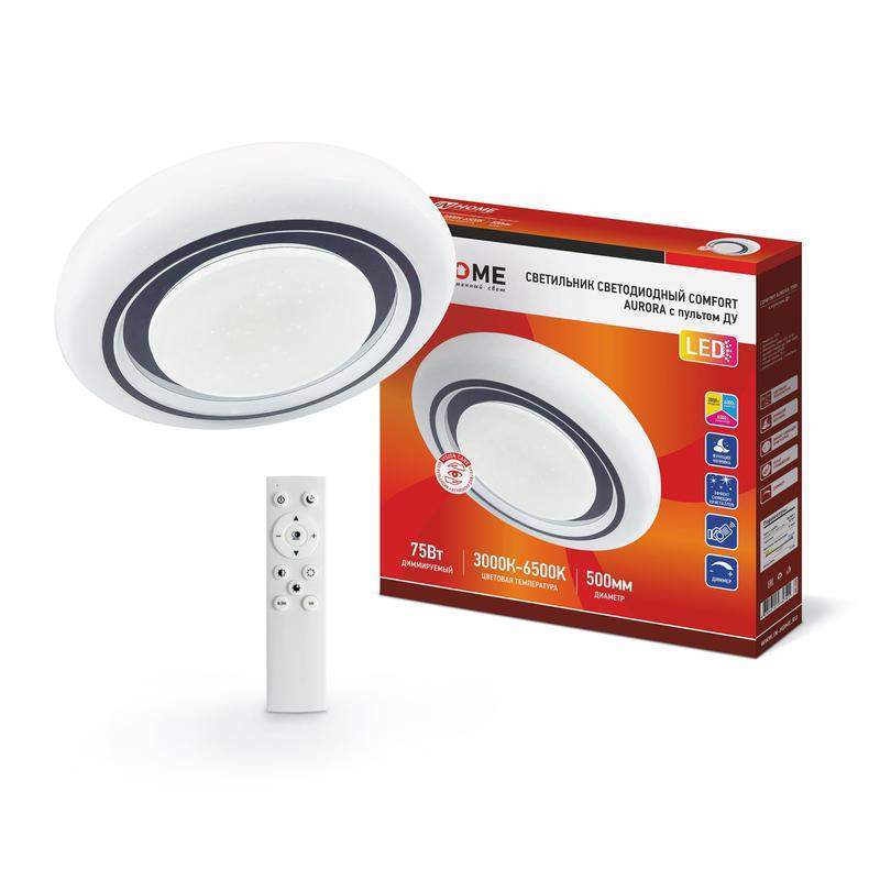 светильник светодиодный comfort aurora 75вт 3000-6500к 6000лм 230в 480х80мм с пультом ду in home 4690612035741 от BTSprom.by
