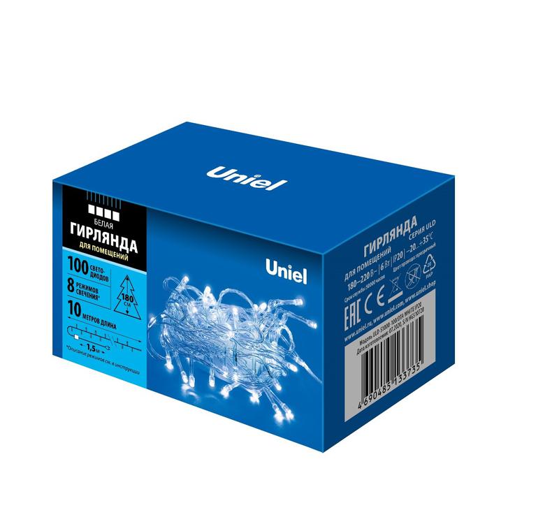 гирлянда led uld-s1000-100/dta white ip20 10м 100 диодов бел. свет провод прозр. uniel ul-00007201 от BTSprom.by