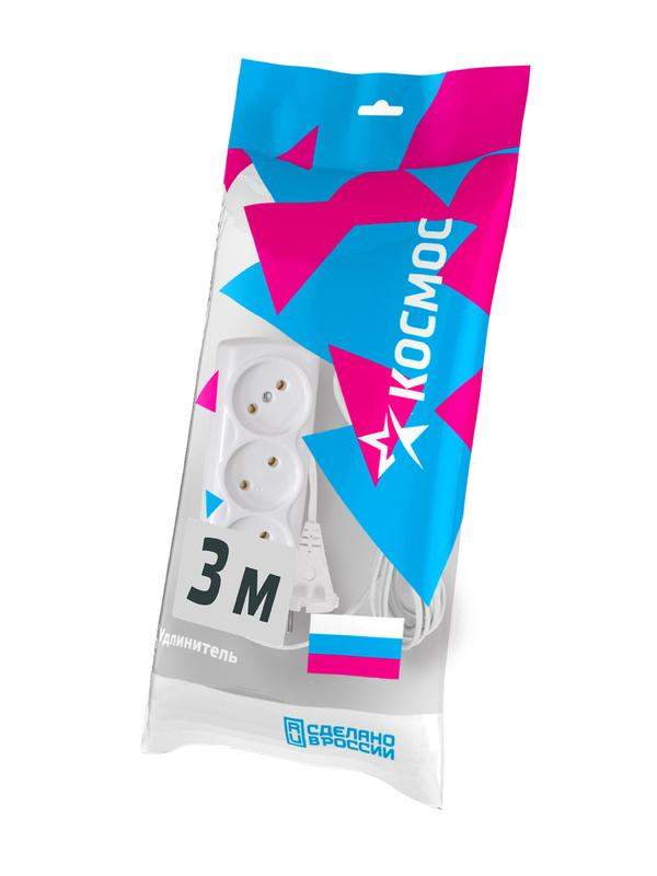  Удлинитель 3х3м 6А IP20 ПВС 2х0.75 КОСМОС YKsm3m-3g(6A)S фото в каталоге от BTSprom.by