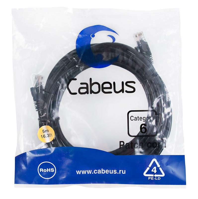 патч-корд u/utp кат.6 pc-utp-rj45-cat.6-5m-bk 2xrj45/8p8c неэкранир. pvc 5м черн. cabeus 8667c от BTSprom.by