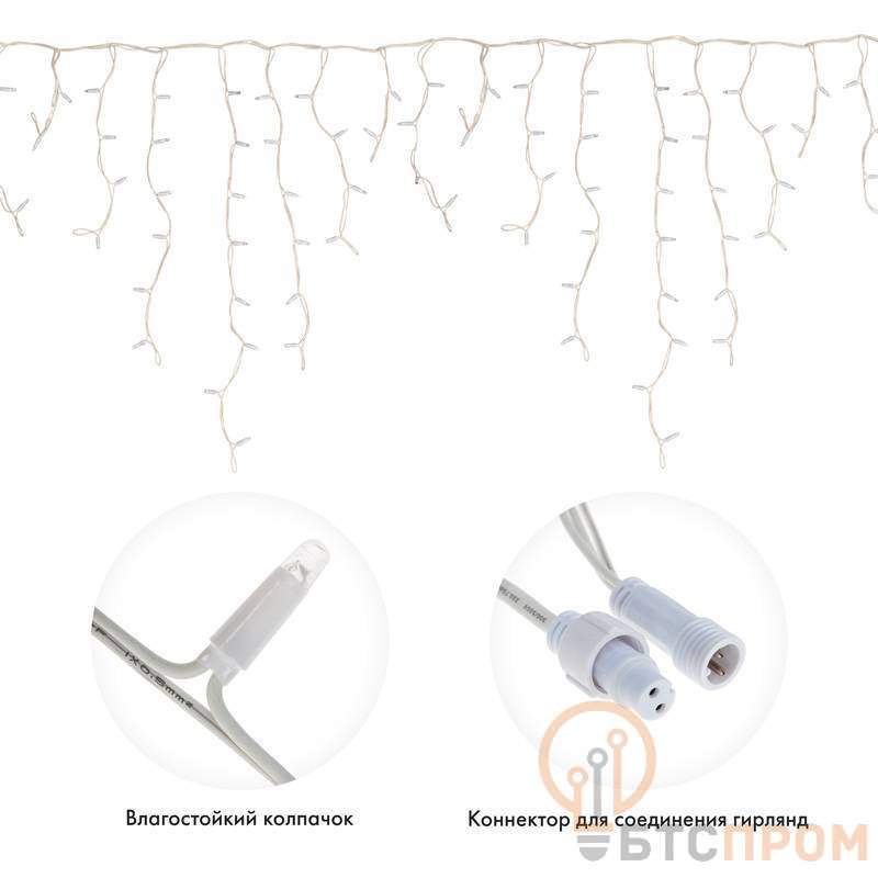  Гирлянда светодиодная "Айсикл" (бахрома) 5.6х0.9м 240LED тепл. бел. 16Вт 230В IP67 эффект мерцания провод каучук бел. (нужен шнур питания 315-001) Neon-Night 255-266 фото в каталоге от BTSprom.by