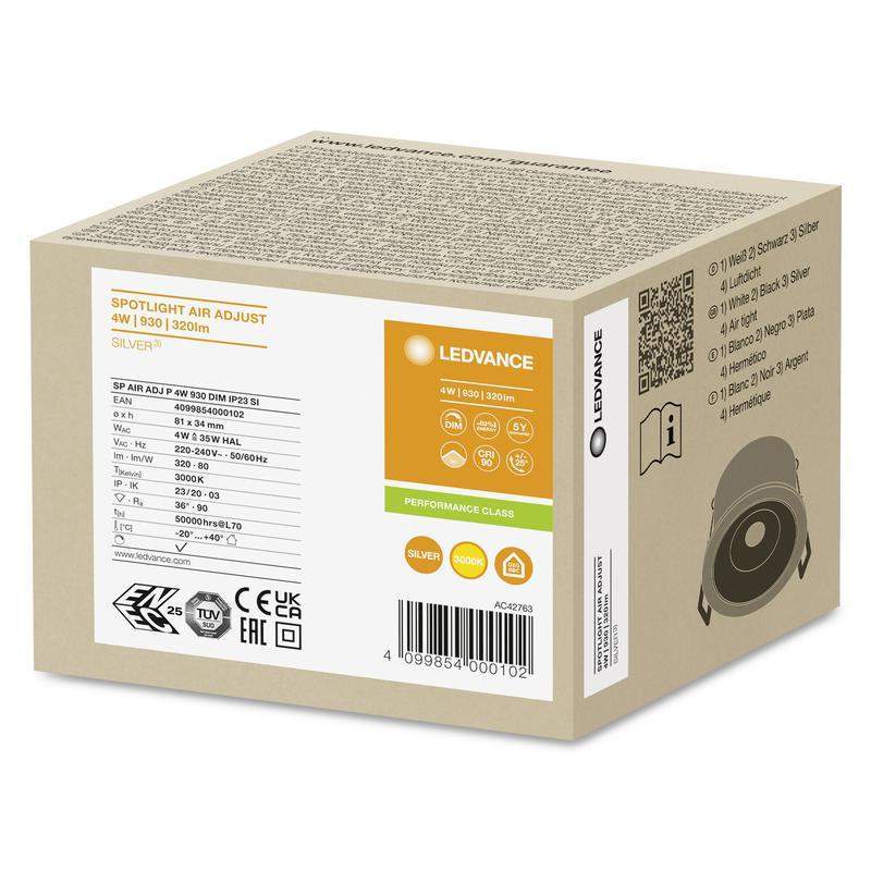  Светильник светодиодный SPOT AIR ADJ P ДВО 4Вт 3000К 4Вт 320лм IP23/20 CRI90 управляемый низкопрофильный регулир. сер. LEDVANCE 4099854000102 фото в каталоге от BTSprom.by