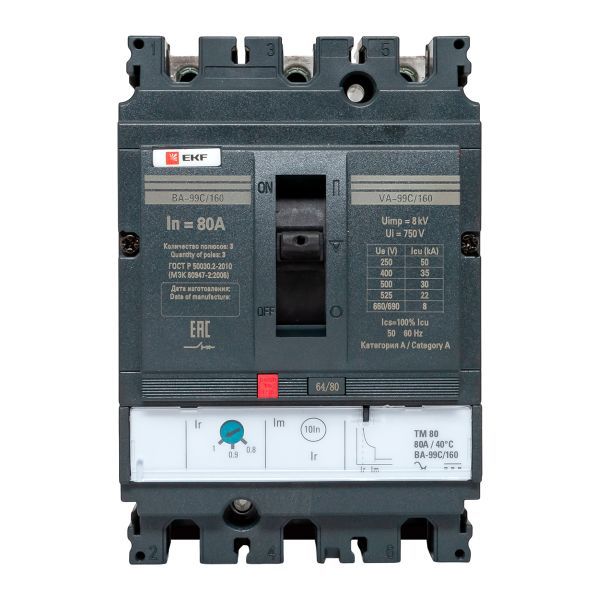  Выключатель автоматический 3п 160/80А 36кА ВА-99C Compact NS PROxima EKF mccb99C-160-80 фото в каталоге от BTSprom.by