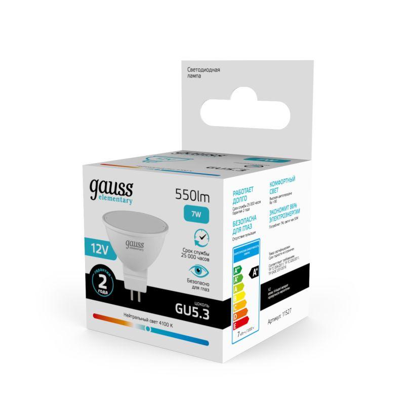Лампа светодиодная Elementary 7Вт MR16 софит 4100К нейтр. бел. GU5.3 550лм 12В GAUSS 11527 фото в каталоге от BTSprom.by