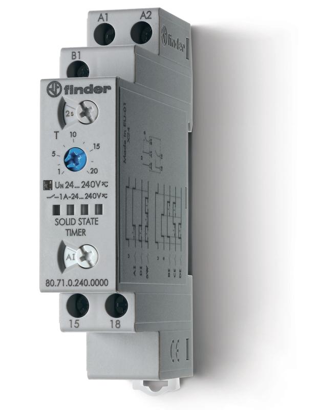 таймер модульный мультифункциональный (ai di sw be ce de) 24…240в ac/dc выход - твердотельное реле 1no 1а 17.5мм регулировка времени 0.1с…24ч ip20 finder 807102400000 от BTSprom.by