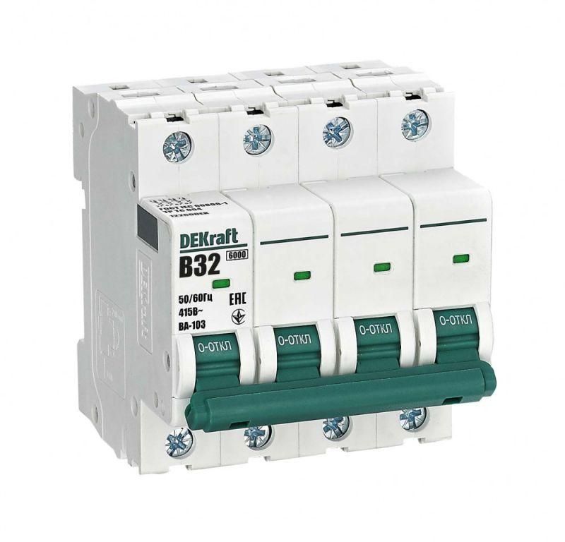 выключатель автоматический модульный 4п b 32а 6ка ва-103 dekraft 12260dek от BTSprom.by