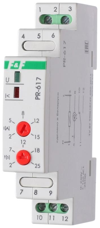 реле тока pr-617 (диапазон 2-15а; с задержкой отключения; сквозной канал; монтаж на din-рейке 35мм 230в 16а 1z ip20) f&f ea05.001.001 от BTSprom.by