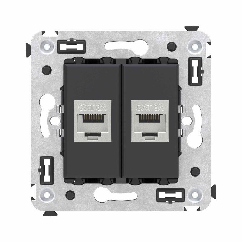 розетка компьютерная 2-м сп avanti "черный матовый" rj45 кат.6a без шторок экранир. механизм dkc 4412774 от BTSprom.by