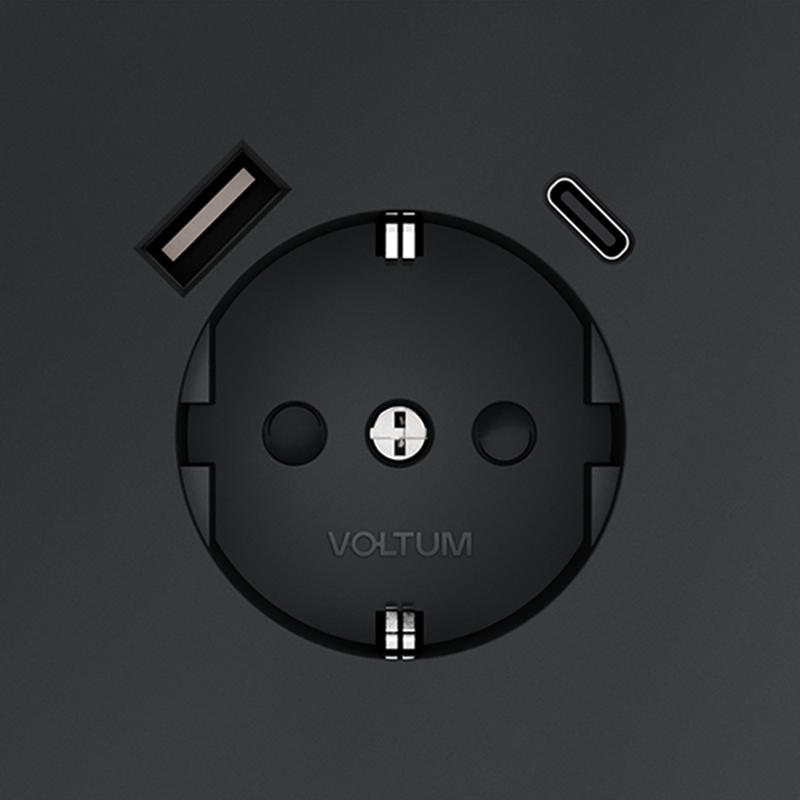  Розетка 1-м СП S70 16А с USB A+С с заземл. защ. шторки механизм графит Voltum VLS040507 фото в каталоге от BTSprom.by