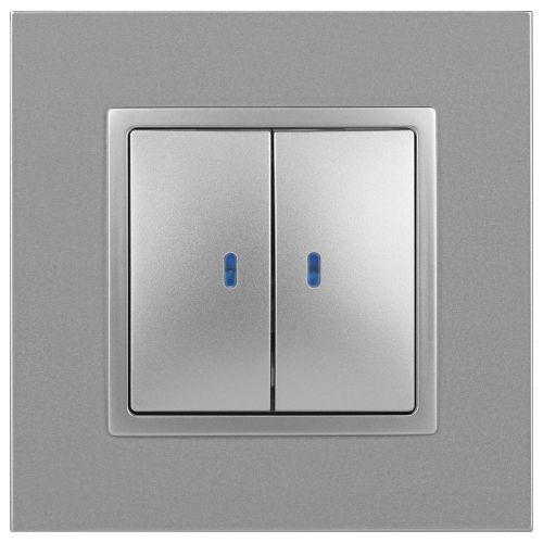  Выключатель 2-кл. СП Elegance 14-1105-03 10А IP20 250В 10AX с подсветкой механизм алюм. Эра Б0034239 фото в каталоге от BTSprom.by