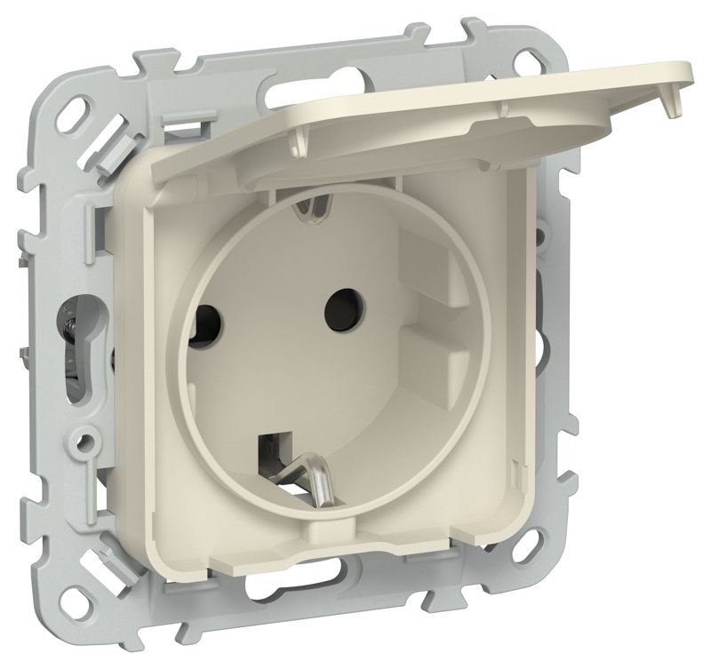 розетка сп flite рсшкр11-1-44-флсл 16а ip44 с заземл. с защ. шторками и крышкой безвинтовое крепление механизм сливочный iek fi-r16-16-1-44-k86 от BTSprom.by