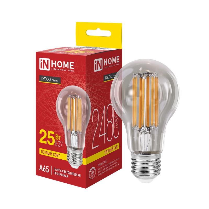 лампа светодиодная led-a65-deco 25вт прозрачная 3000к e27 2480лм 230в in home 4690612063188 от BTSprom.by
