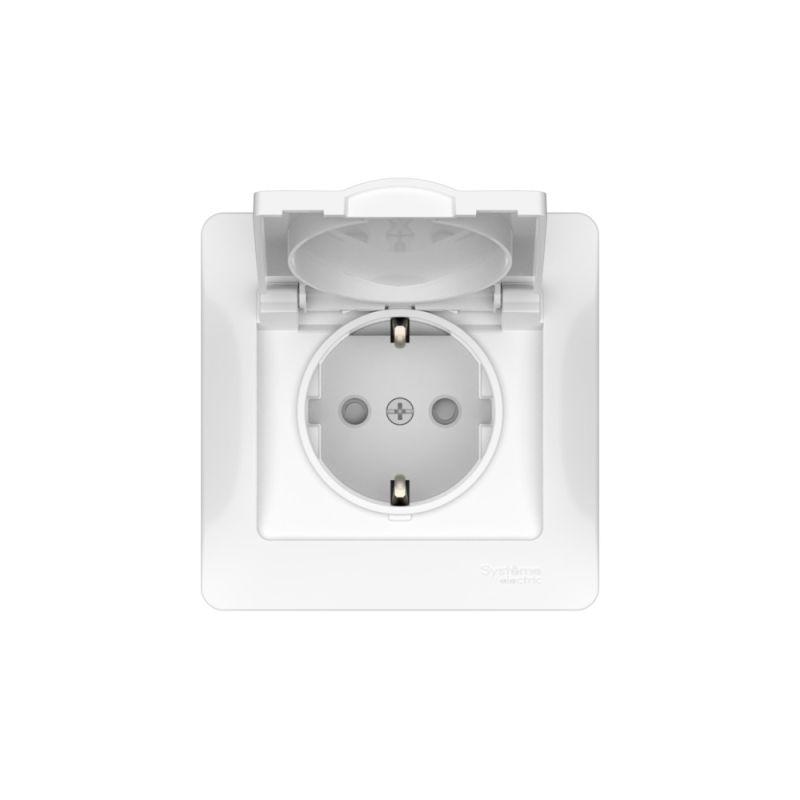  Розетка Glossa 16А IP20 с заземл. защ. шторки с крышкой быстрозажим. клем. в сборе бел. SE GSL000146S фото в каталоге от BTSprom.by