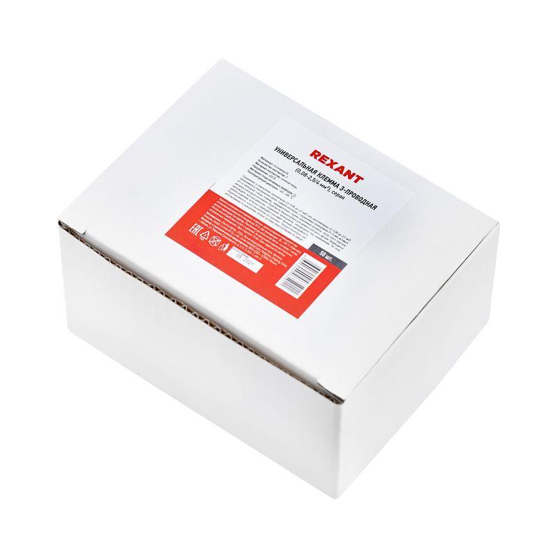  Клемма строительно-монтажная СМК 222-413 3-проводная 0.08-2.5/4кв.мм сер. (уп.50шт) Rexant 07-5253-4 фото в каталоге от BTSprom.by