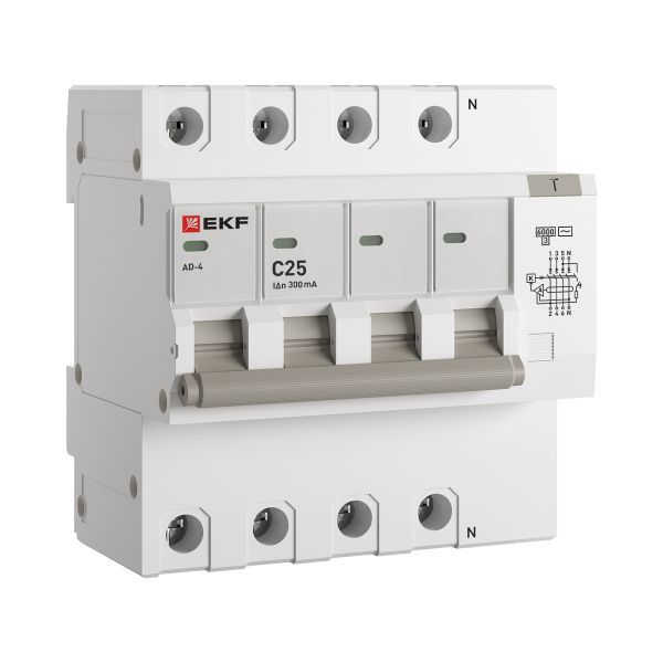  Выключатель автоматический дифференциального тока C 25А 300мА тип AC 6кА АД-4 (электрон.) защита 270В PROxima EKF DA4-6-25-300-pro фото в каталоге от BTSprom.by