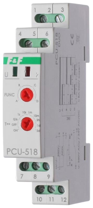 реле времени pcu-518 8а 230в ac/24в ac/dc 1п ip20 многофункц. с выносн. потенциомметром монтаж на din-рейке f&f ea02.001.024 от BTSprom.by