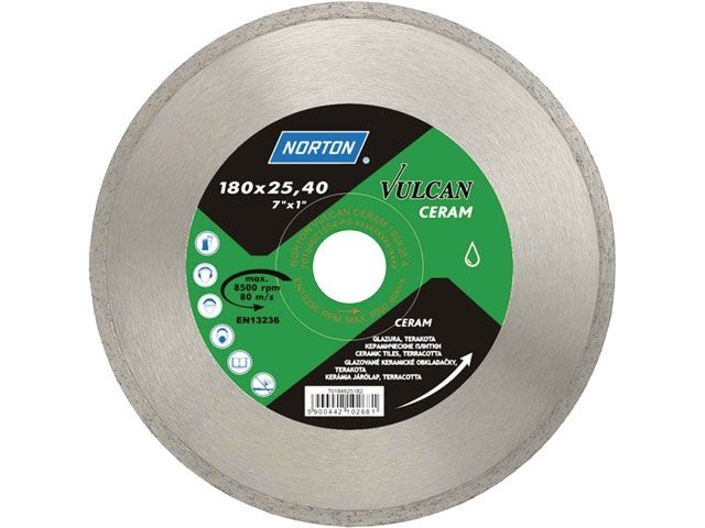 алмазный круг 180х25.4 мм по керамике сплошн. vulcan tile norton (мокрая резка) 70184625182 от BTSprom.by