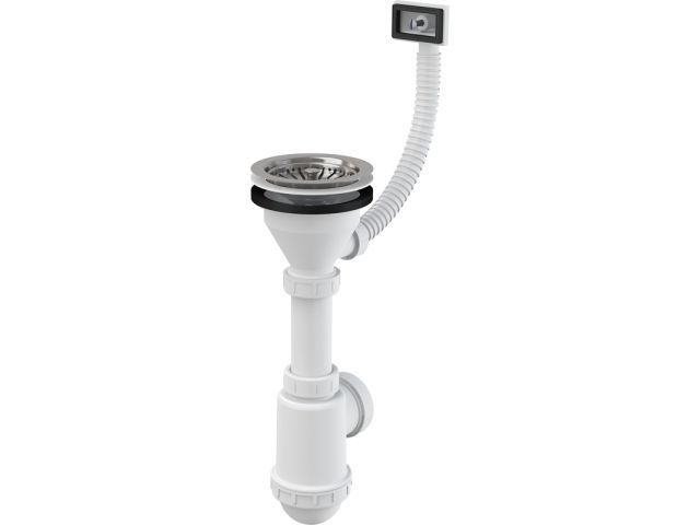 сифон для мойки с нержавеющей peшeткой d115, гофропереливом, alcaplast a447-dn50/40 от BTSprom.by