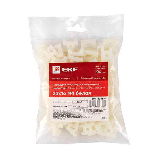  Площадка под хомуты (22х16) с монтажным отверстием М4 бел. (уп.100шт) PROxima EKF pmo-22-16-w фото в каталоге от BTSprom.by