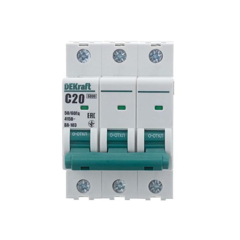  Выключатель автоматический модульный 3п C 20А 6кА ВА-103 DEKraft 12306DEK фото в каталоге от BTSprom.by