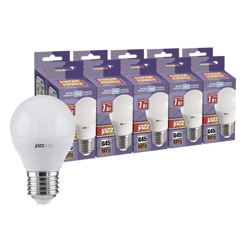 лампа светодиодная pled-sp 7вт g45 5000к холод. бел. e27 230в 50гц (уп.10шт) jazzway 1028426 от BTSprom.by