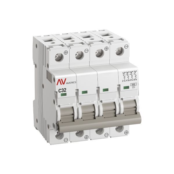  Выключатель автоматический модульный 4п C 32А 6кА AV-6 AVERES EKF mcb6-DC-4-32C-av фото в каталоге от BTSprom.by